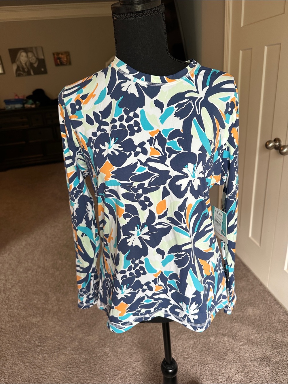 Roxy Women's Long Sleeve Floral Top in Navy, Teal & Orange